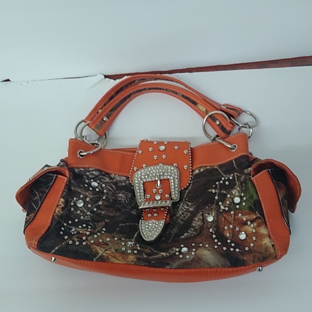 Rhinestone Cameo Hand bag with orange accents